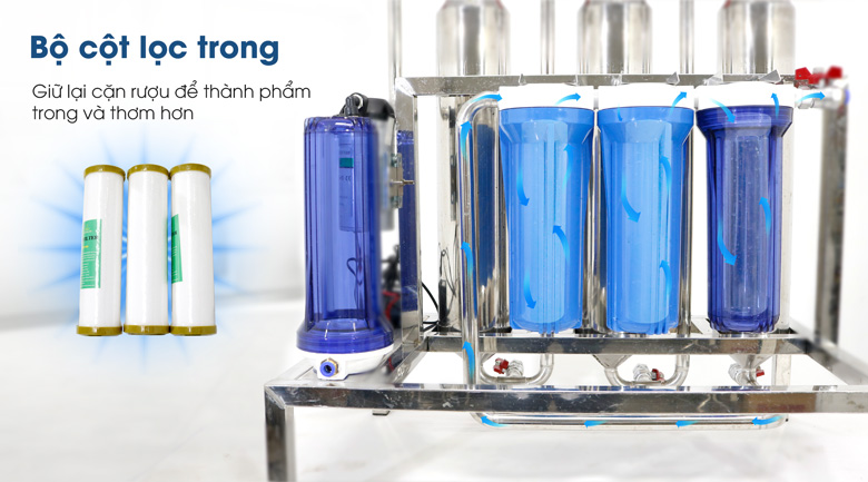 Cột lọc trong giữ lại cặn cho rượu thành phẩm trong và thơm hơn Cột lọc trong giữ lại cặn cho rượu thành phẩm trong và thơm hơn