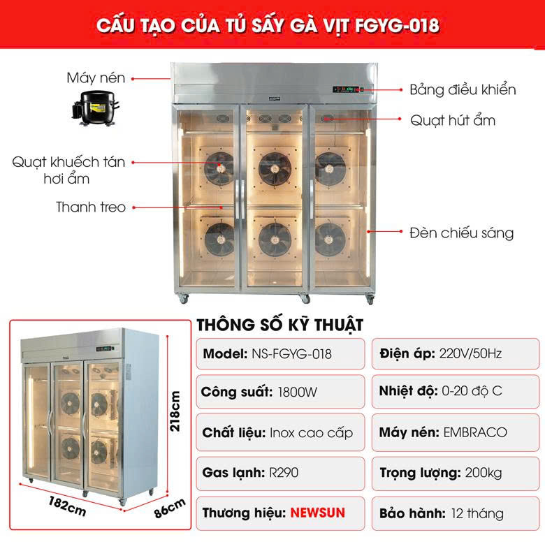 Cấu tạo của tủ sấy gà vịt FGYG-018