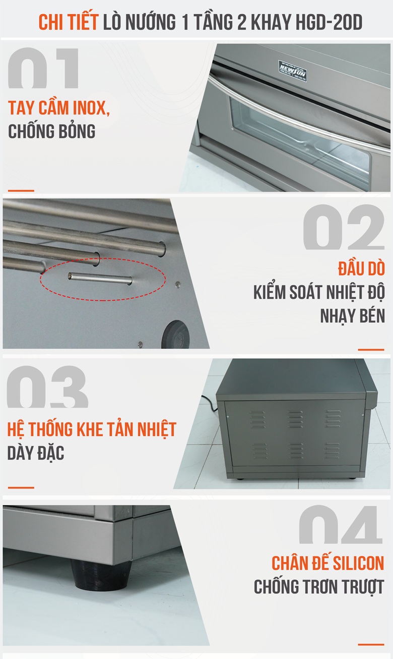 Chi tiết lò nướng bánh dùng điện 1 tầng 2 khay HGD-20D
