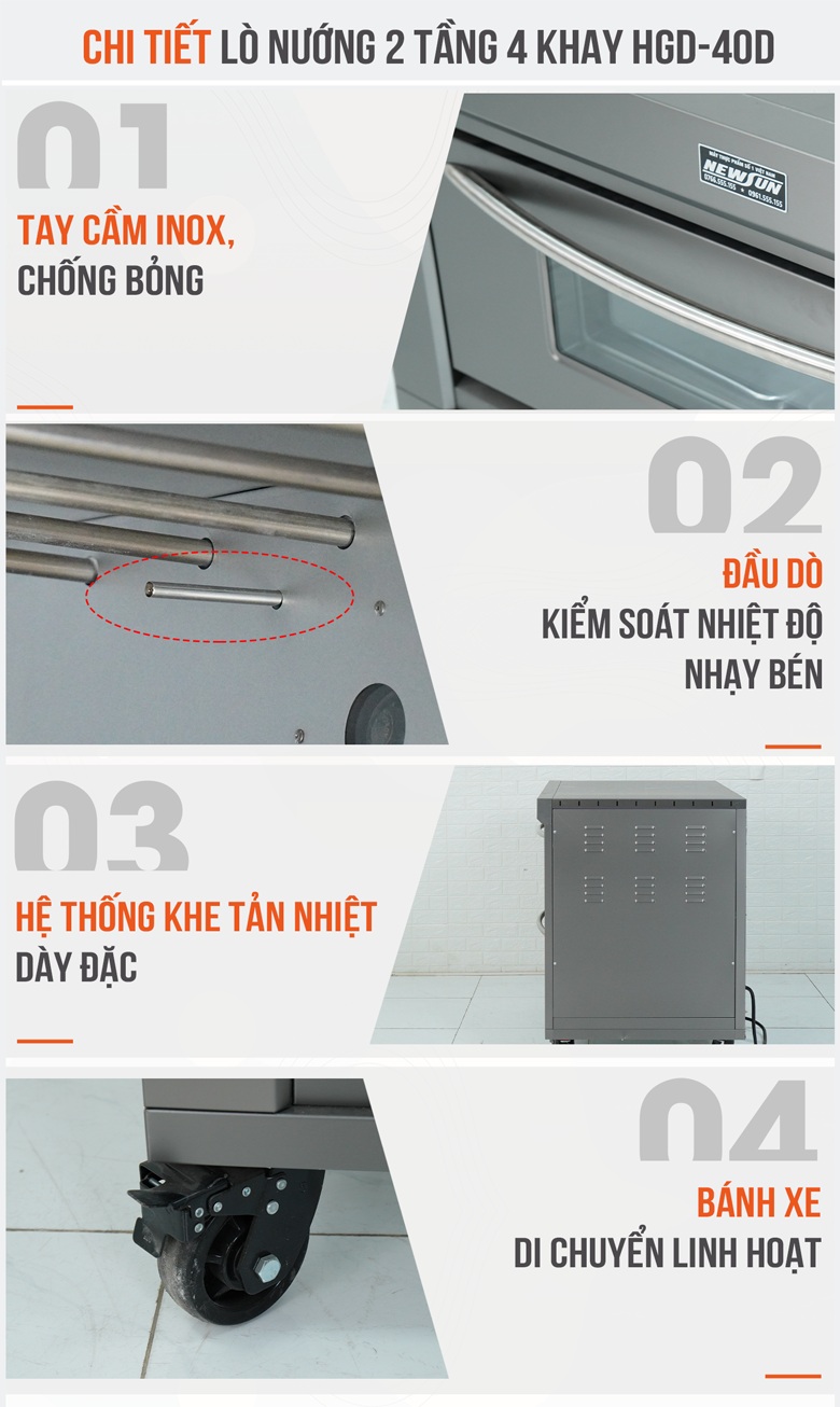Chi tiết lò nướng bánh dùng điện 2 tầng 4 khay HGD-40D