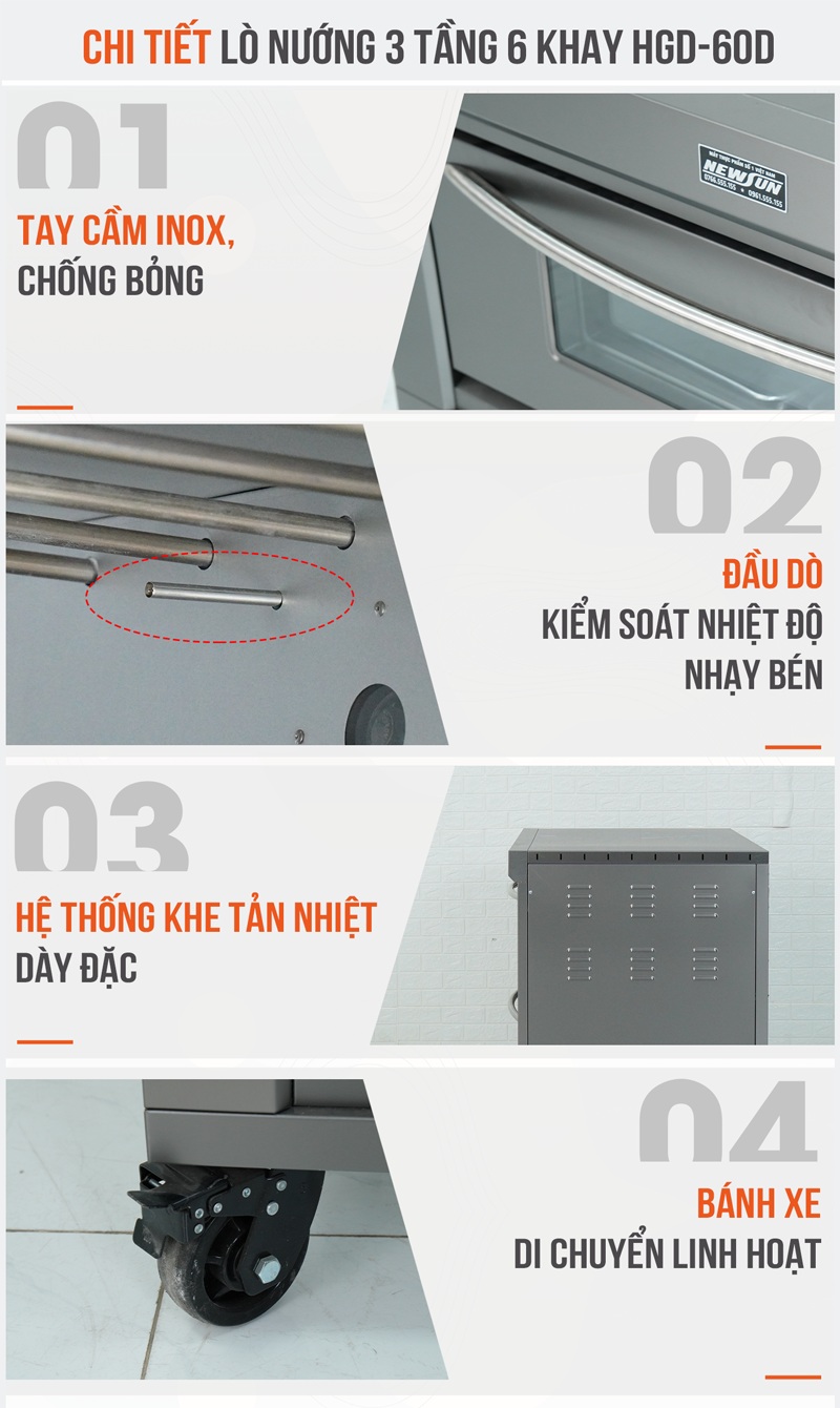 Chi tiết lò nướng bánh dùng điện 3 tầng 6 khay HGD-60D