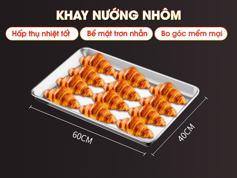 Khay nướng bằng nhôm, bề mặt trơn nhẵn - Hấp thụ nhiệt tốt và dễ lau chùi vệ sinh
