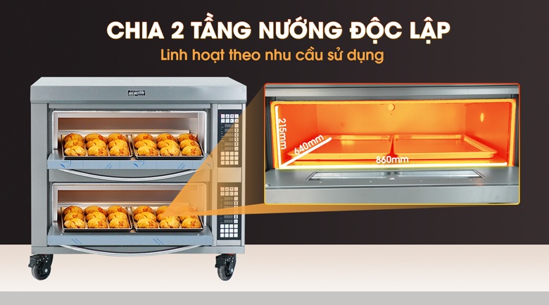 2 khoang nướng độc lập, linh hoạt theo nhu cầu nướng ít - nướng nhiều