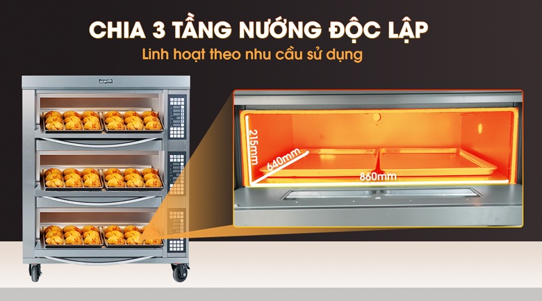 3 khoang nướng độc lập, linh hoạt theo nhu cầu nướng ít – nhiều