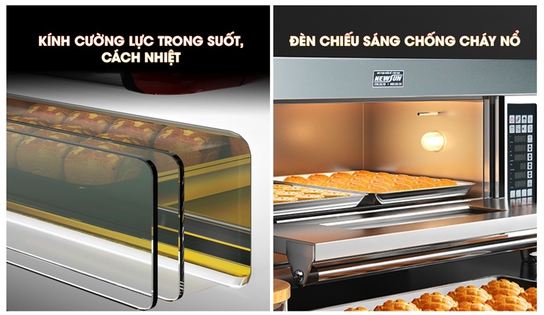 Thiết kế ô kính trong suốt và đèn sáng, giúp quan sát dễ dàng quá trình nướng bánh bên trong