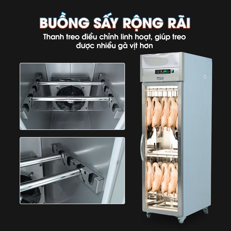 Buồng sấy rộng rãi, thanh treo linh hoạt