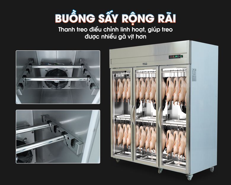 Buồng sấy rộng rãi có các thanh inox linh hoạt