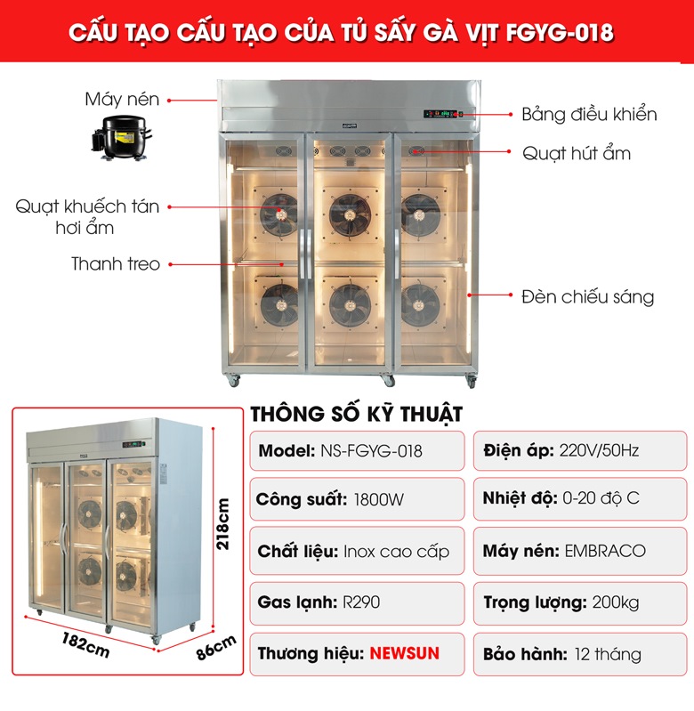 Cấu tạo của tủ sấy gà vịt FGYG-018