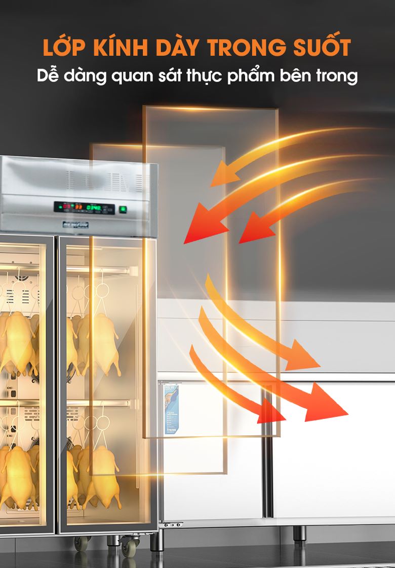Cửa kính trong suốt, dễ dàng quan sát thực phẩm bên trong