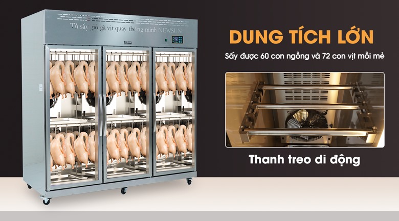 Buồng sấy dung tích lớn – năng suất tới 60 con ngỗng 72 con vịt mỗi mẻ
