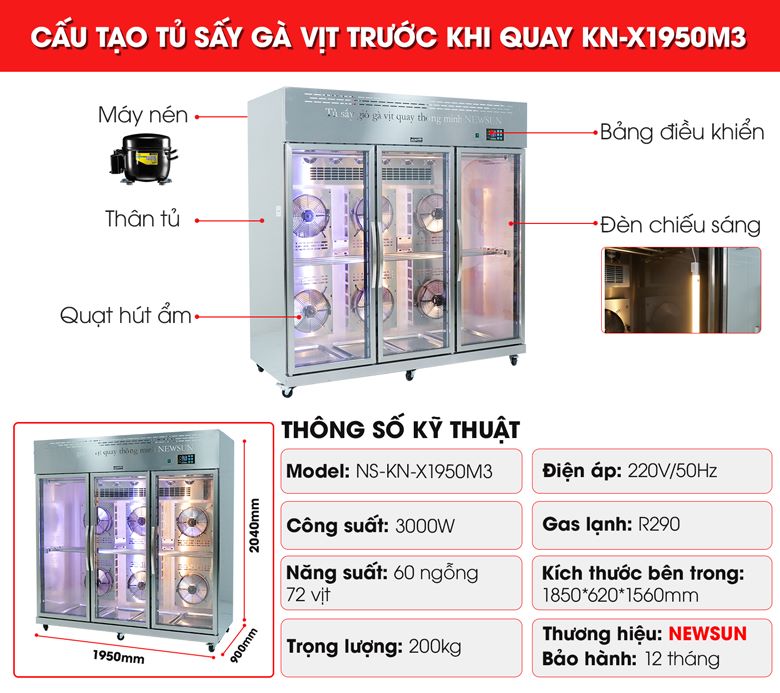 Cấu tạo Tủ sấy gà vịt trước khi quay KN-X1950M3