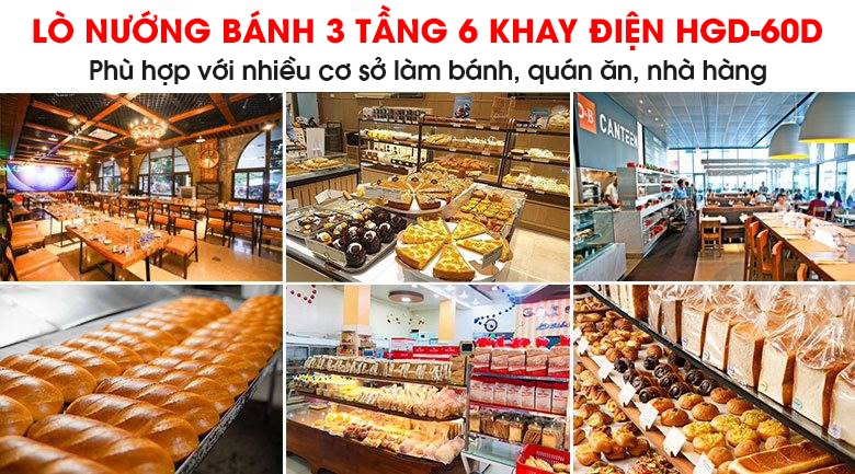 Lò nướng 3 tầng 6 khay HGD-60D phù hợp nhiều cơ sở làm bánh quy mô vừa và lớn