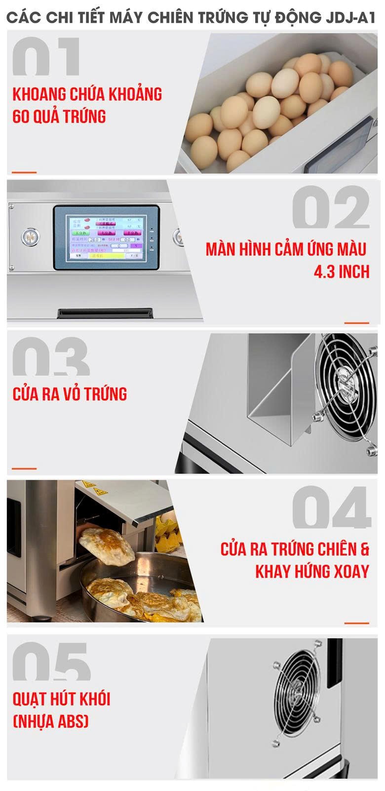 Các chi tiết tiện ích của máy ốp trứng tự động Các chi tiết tiện ích của máy ốp trứng tự động