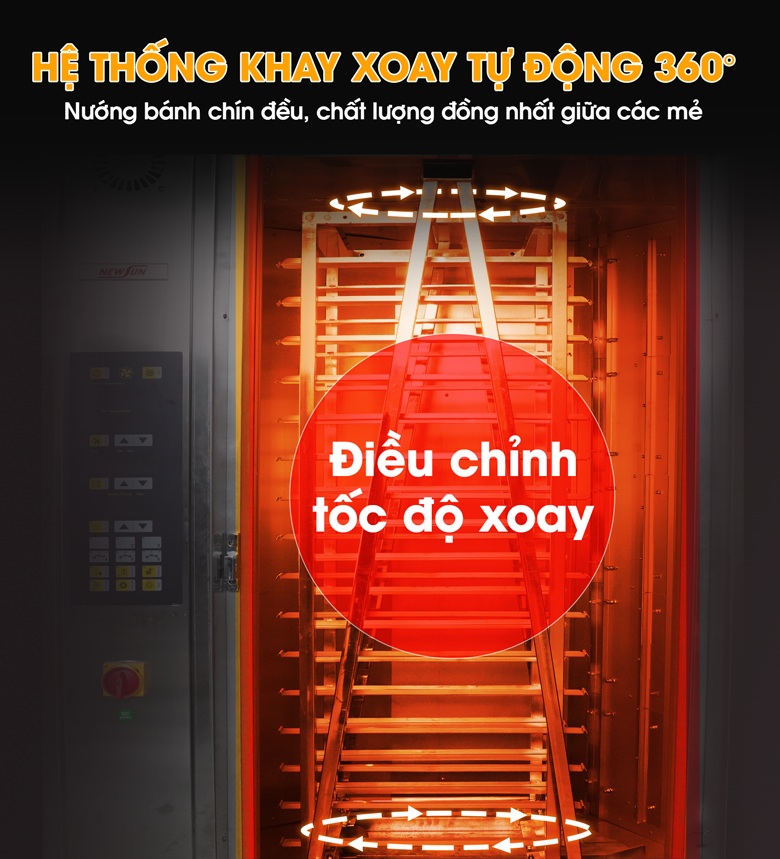 Hệ thống khay xoay 360 độ nướng bánh chín đều các mặt Hệ thống khay xoay 360 độ nướng bánh chín đều các mặt