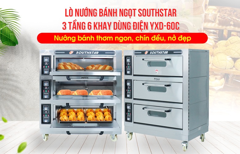 Lò nướng bánh Southstar 3 tầng 6 khay dùng điện YXD-60C Lò nướng bánh Southstar 3 tầng 6 khay dùng điện YXD-60C