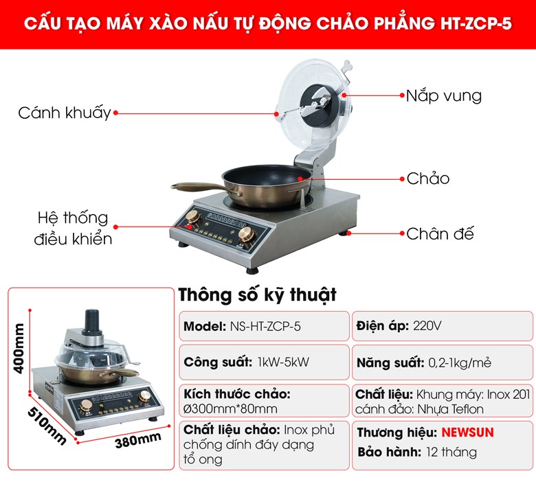 Cấu tạo của máy xào nấu tự động chảo phẳng HT-ZCP-5
