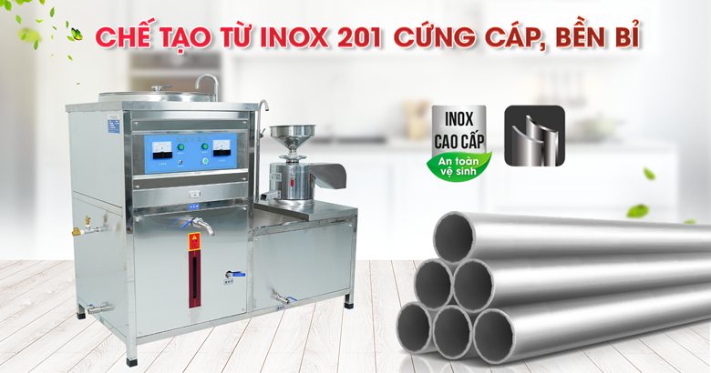 Khung máy sử dụng vật liệu inox 201 bền bỉ
