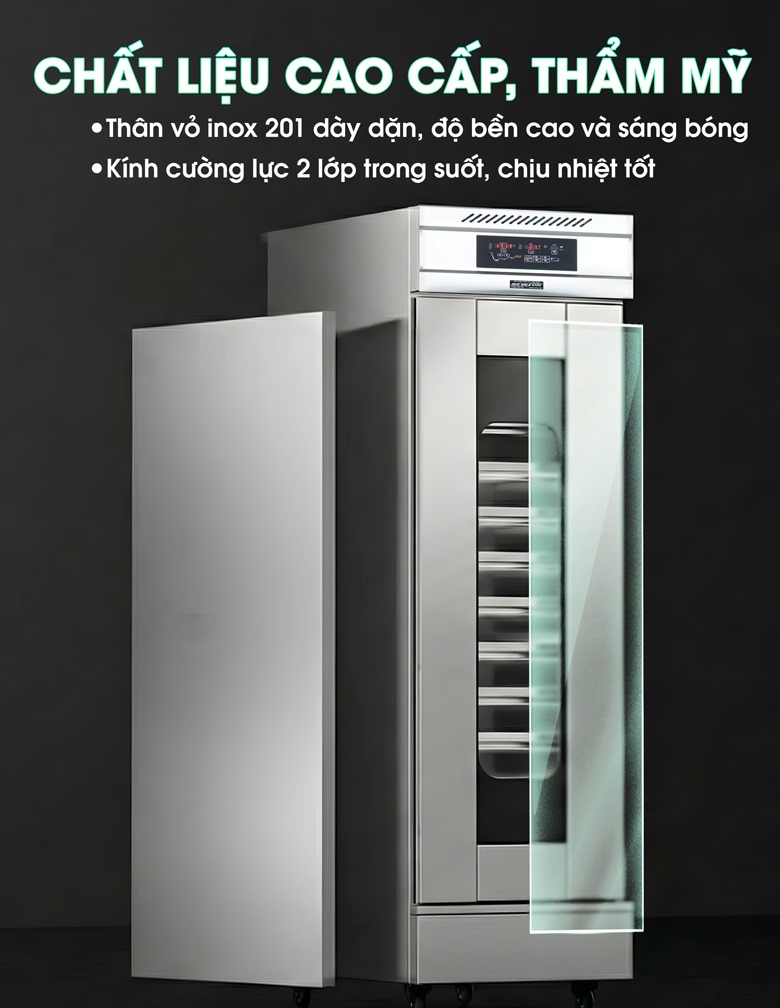 Chất liệu inox 201 cao cấp và kính cường lực 2 lớp trong suốt