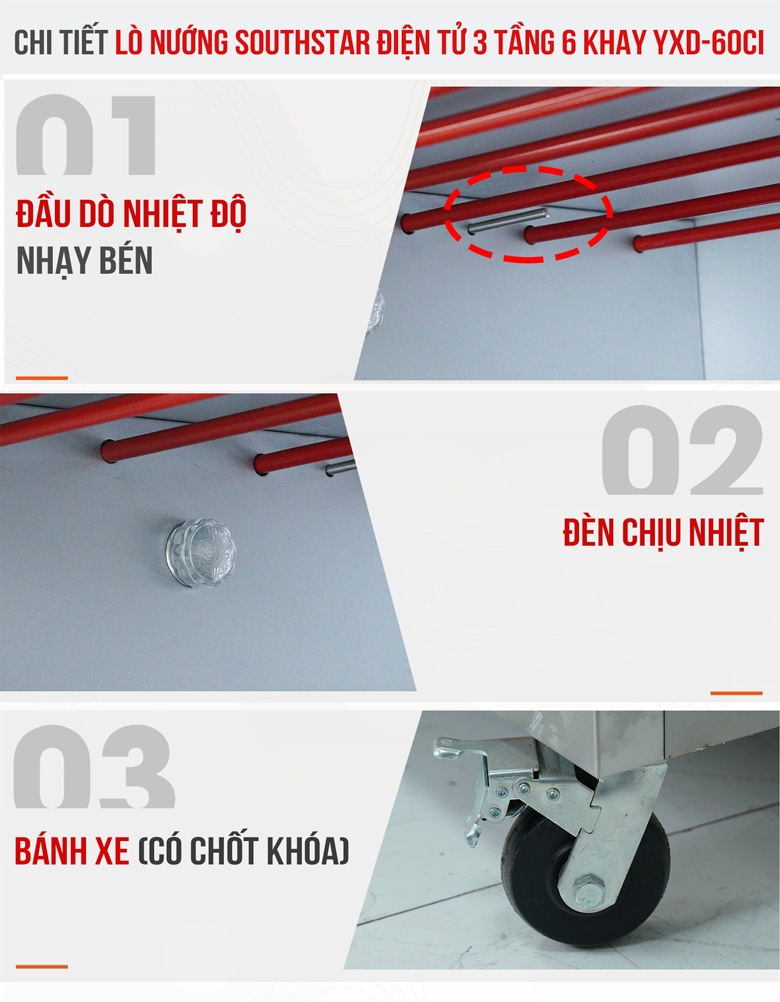 Các chi tiết lò nướng bánh Southstar điện 3 tầng 6 khay YXD-60CI