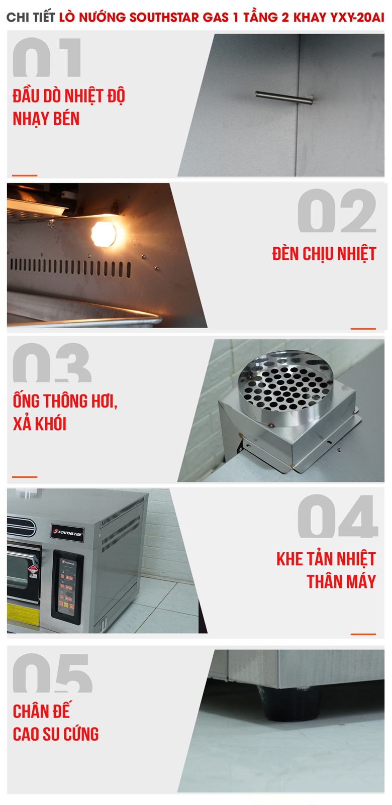 Các chi tiết lò nướng bánh Southstar gas 1 tầng 2 khay YXY-20AI