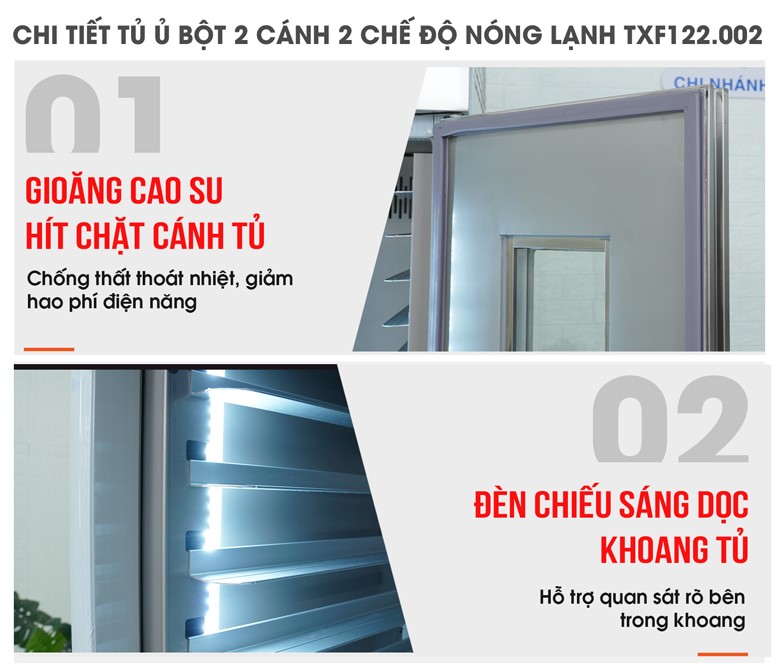 Chi tiết tủ ủ bột 2 cánh 2 chế độ nóng lạnh TXF122.002