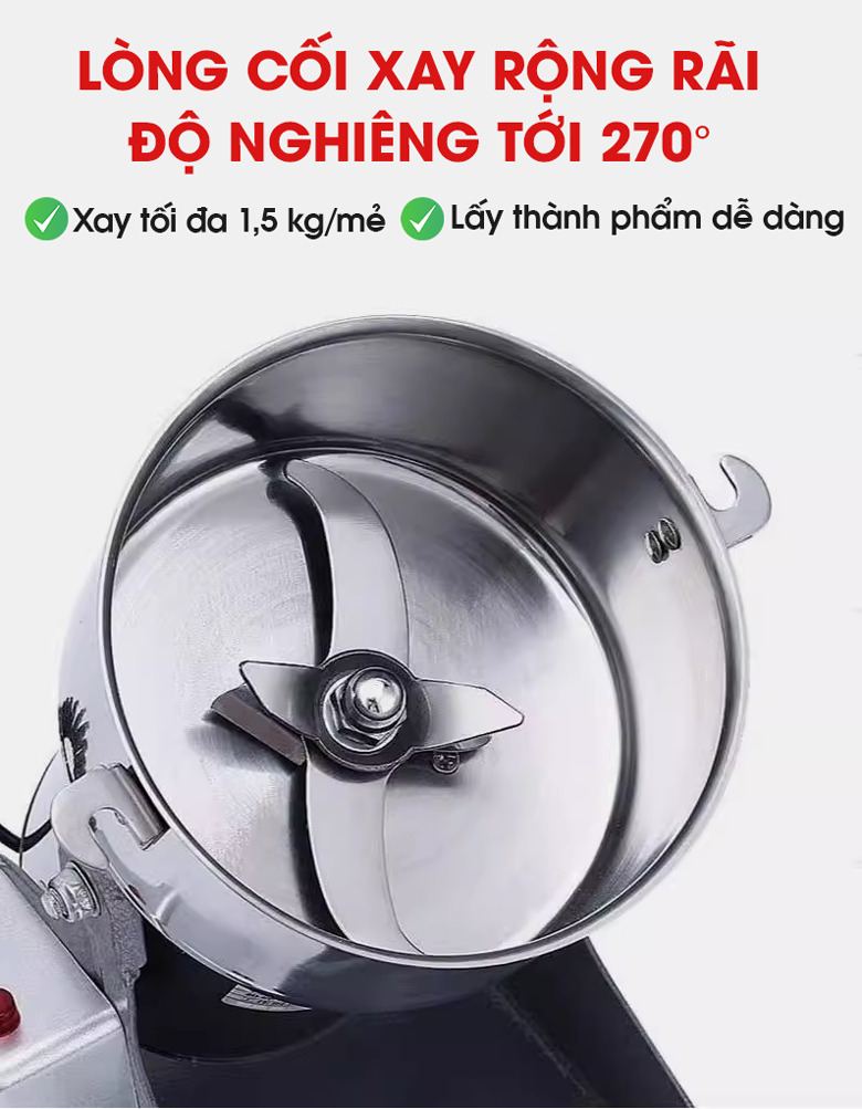 Lòng cối nghiêng được 270° Lòng cối nghiêng được 270°