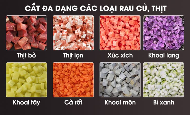 Cắt đa dạng các loại rau củ và thịt