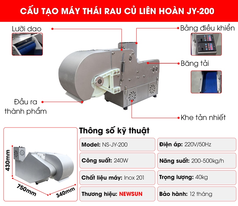 Cấu tạo máy thái rau củ liên hoàn JY-200
