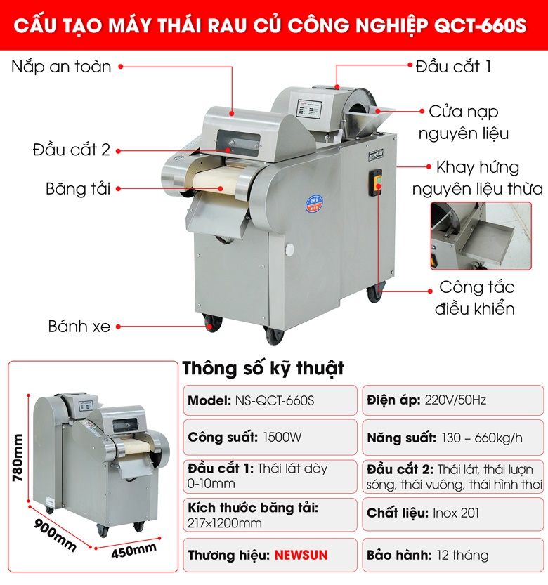 Cấu tạo chi tiết của máy thái rau củ quả QCT-660S