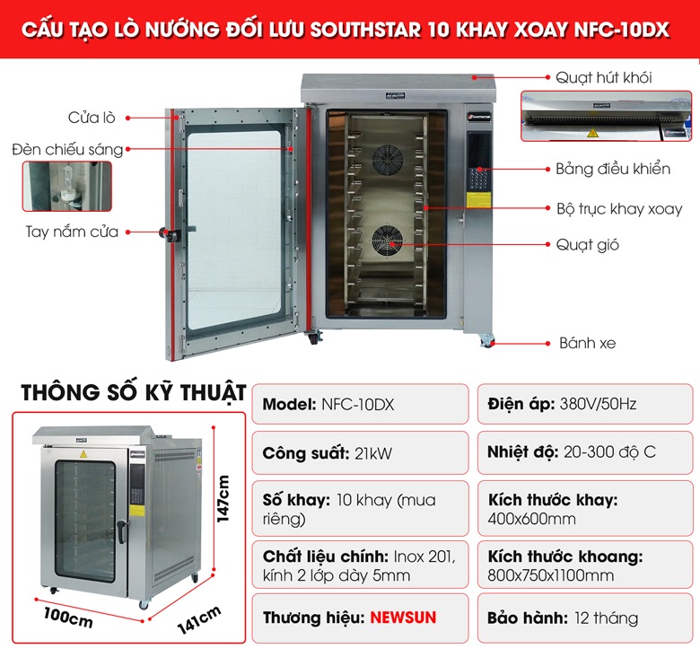 Cấu tạo lò nướng bánh đối lưu 10 khay xoay Southstar NFC-10DX Cấu tạo lò nướng bánh đối lưu 10 khay xoay Southstar NFC-10DX