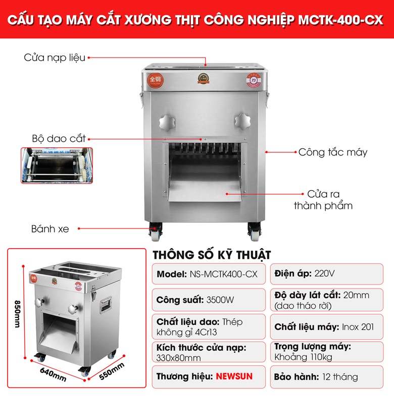 Cấu tạo máy cắt xương thịt công nghiệp NEWSUN NS-MCTK400-CX