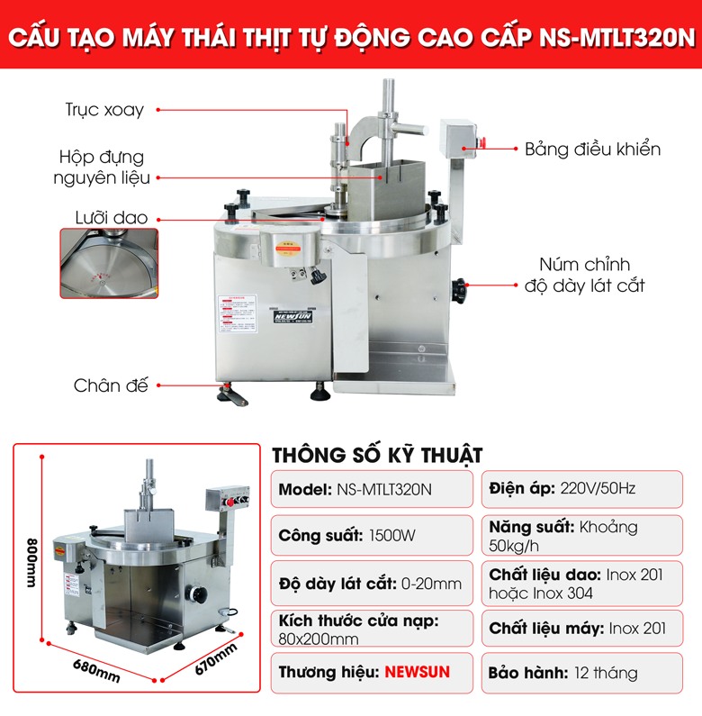 Cấu tạo máy thái thịt tự động NS-MTLT320N