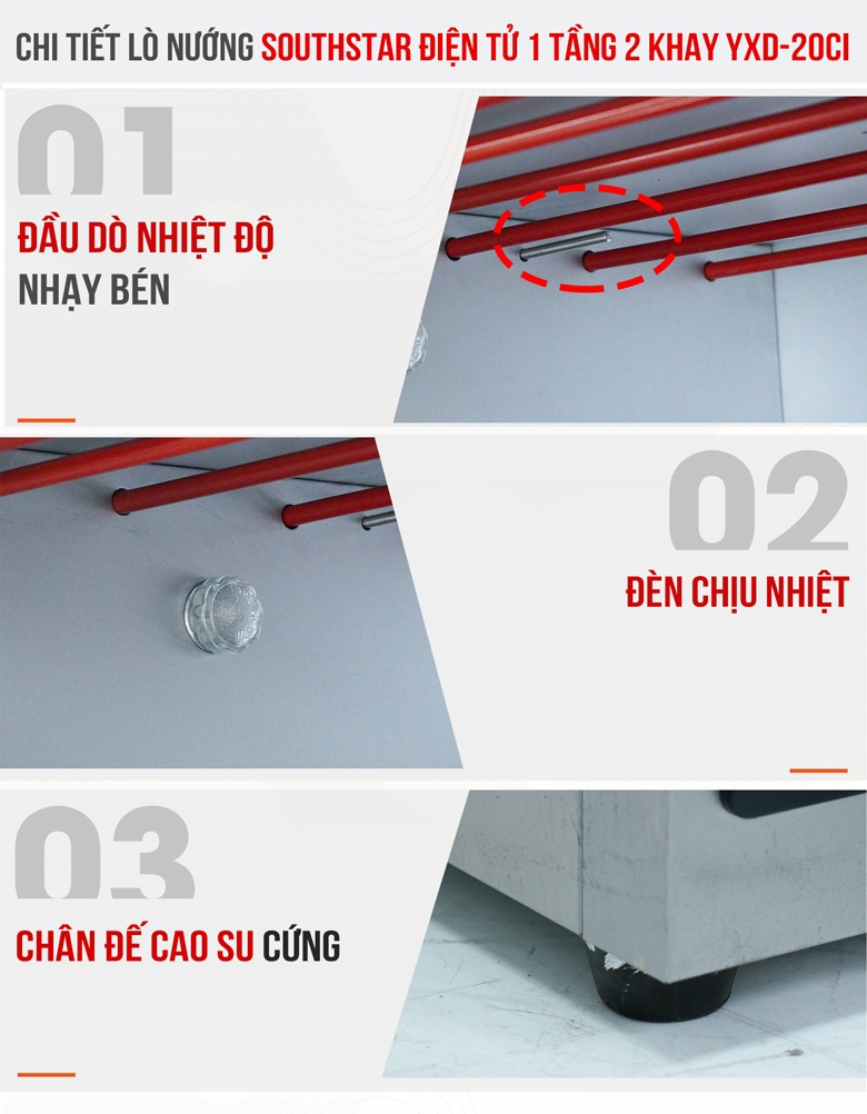 Các chi tiết lò nướng bánh Southstar điện 1 tầng 2 khay YXD-20CI