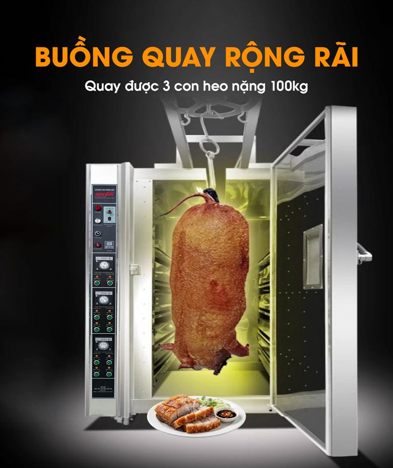 Buồng quay kích thước lớn, cho phép quay đồng thời từ 3 đến 6 con heo 