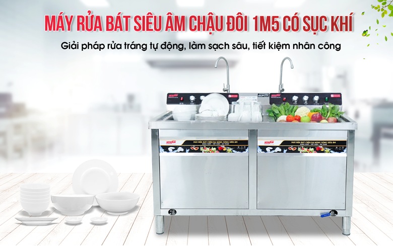 Máy rửa bát siêu âm 1m5 có sục khí NS-1500 NEWSUN (chậu đôi) Máy rửa bát siêu âm 1m5 có sục khí NS-1500 NEWSUN (chậu đôi)