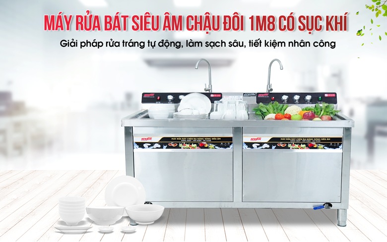 Máy rửa bát siêu âm 1m8 có sục khí NS-1800 NEWSUN (chậu đôi)