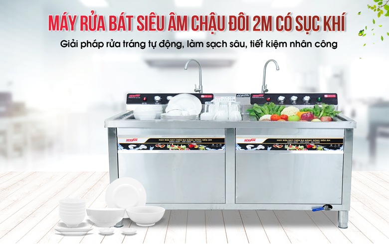 Máy rửa bát siêu âm 2m có sục khí NS-2000 NEWSUN (chậu đôi)
