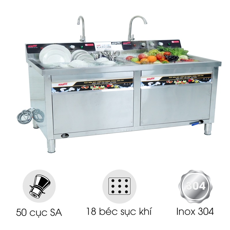 Máy rửa bát siêu âm chậu đôi 2m4 có sục khí NS-2400
