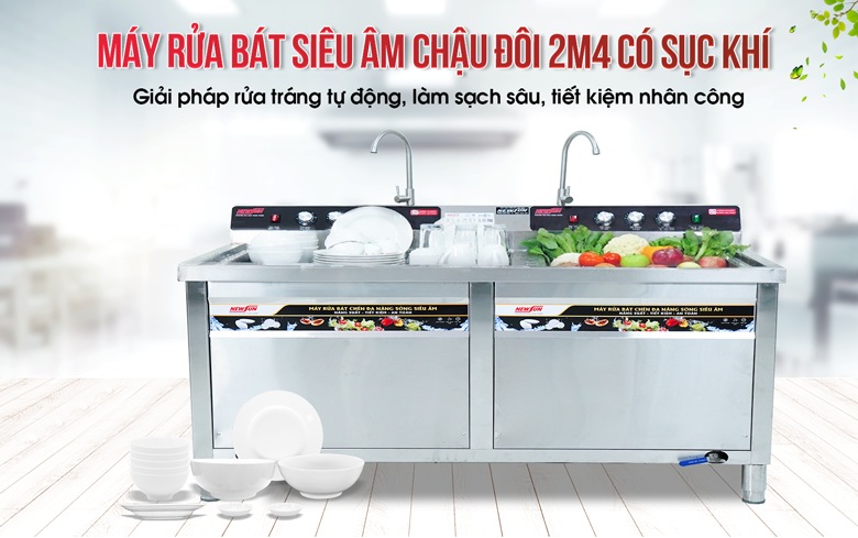 Máy rửa bát siêu âm 2m4 có sục khí NS-2400 NEWSUN (chậu đôi)
