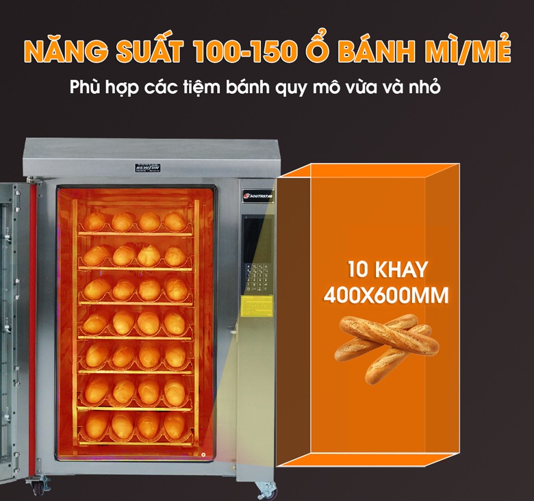 Năng suất lớn, 100-150 ổ bánh mì/mẻ Năng suất lớn, 100-150 ổ bánh mì/mẻ