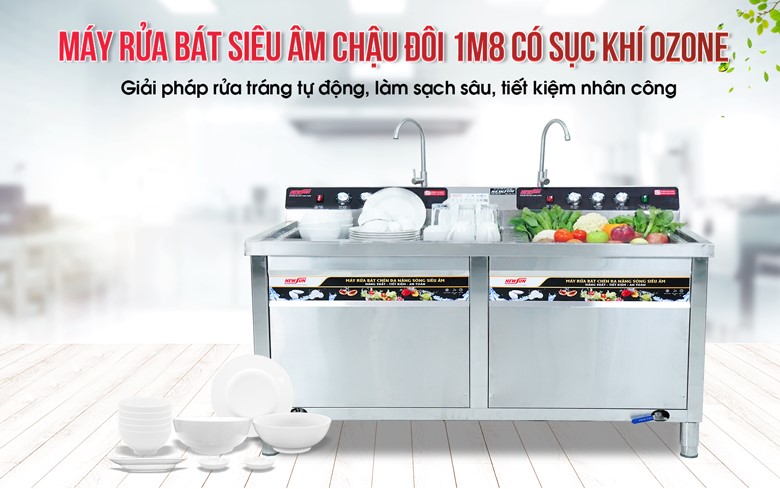 Máy rửa bát siêu âm 1m8 có sục khí NS-1800 NEWSUN (chậu đôi)