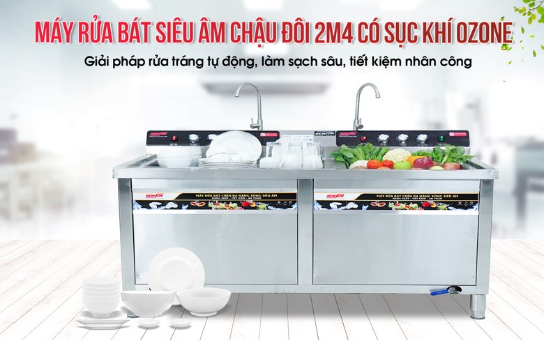 Máy rửa bát siêu âm chậu đôi 2m4 có sục khí ozone NS-2400