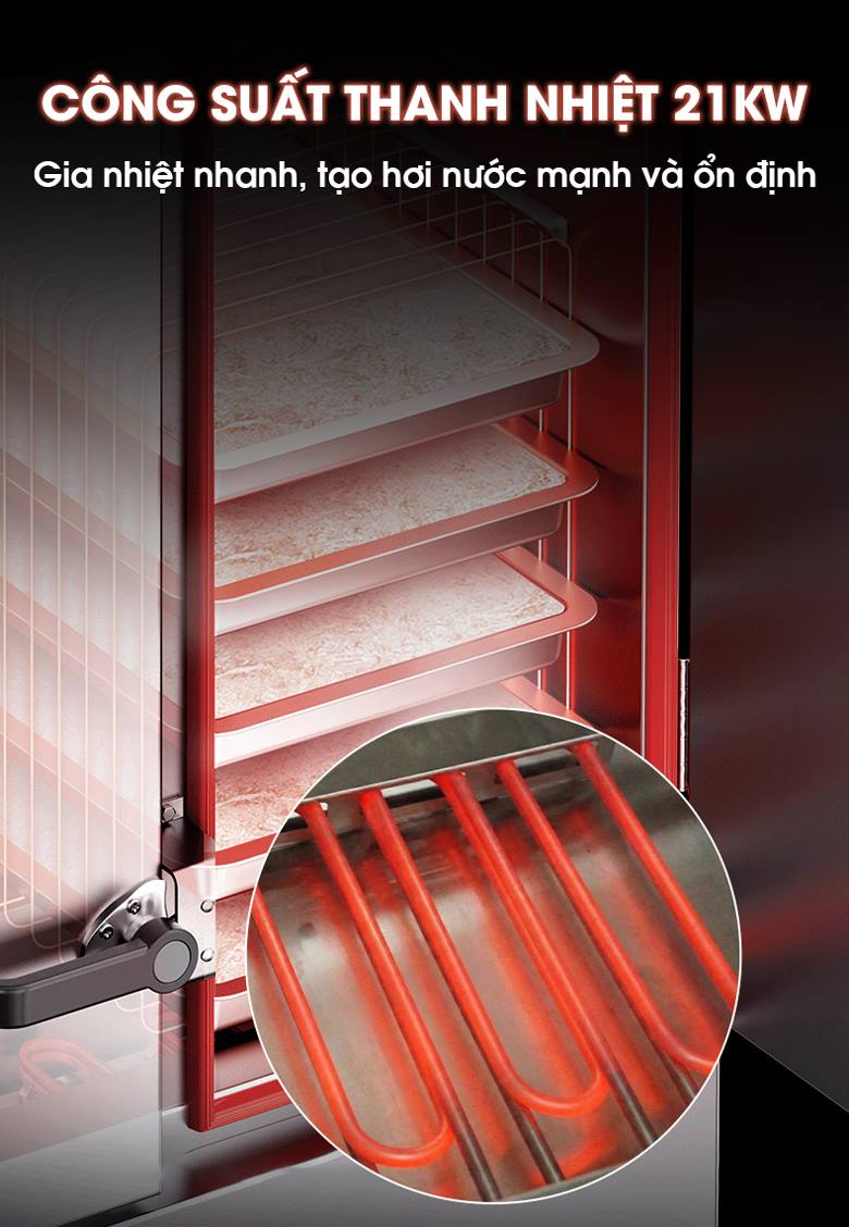 Công suất thanh nhiệt 21kW, nấu nhanh và ổn định