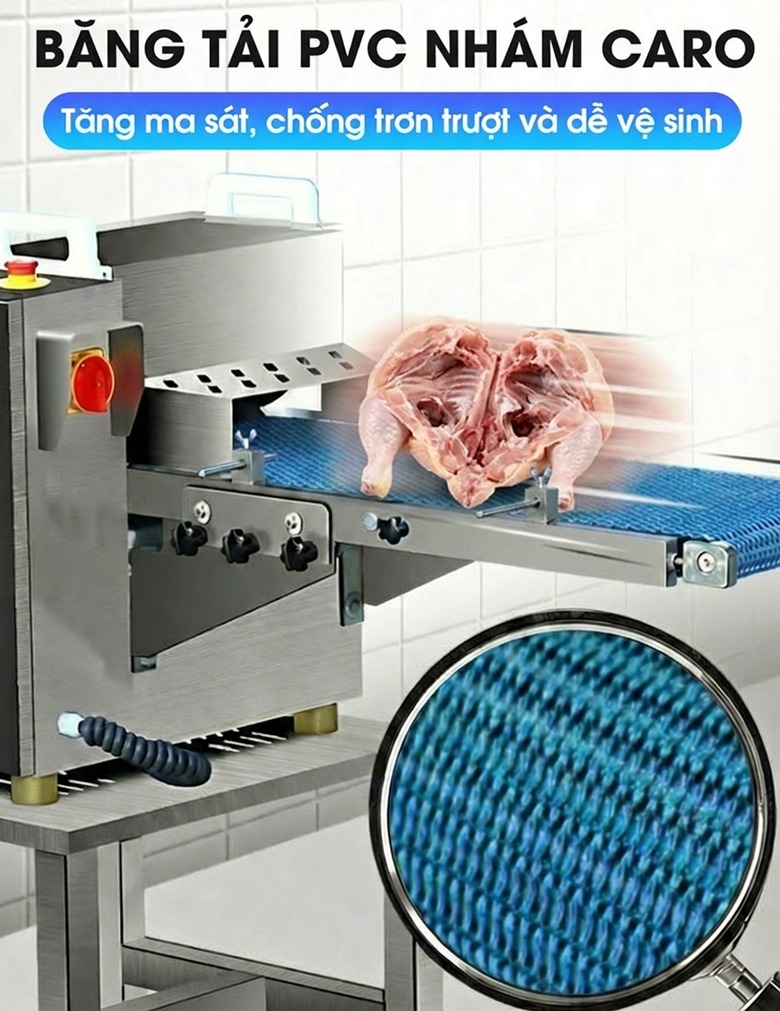 Băng tải PVC nhám caro tăng độ ma sát, chống trơn trượt và bám dính nguyên liệu