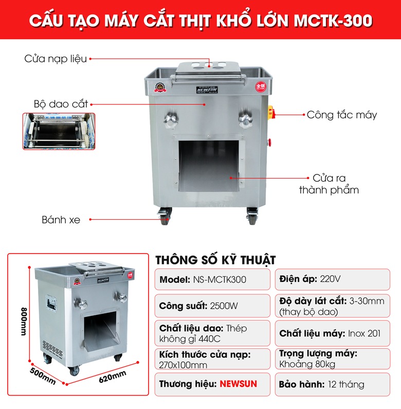 Cấu tạo máy cắt thịt tươi sống NS-MCTK300 Cấu tạo máy cắt thịt tươi sống NS-MCTK300