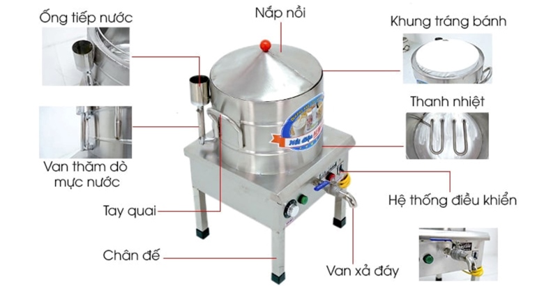 Cấu tạo chung của nồi tráng bánh cuốn điện