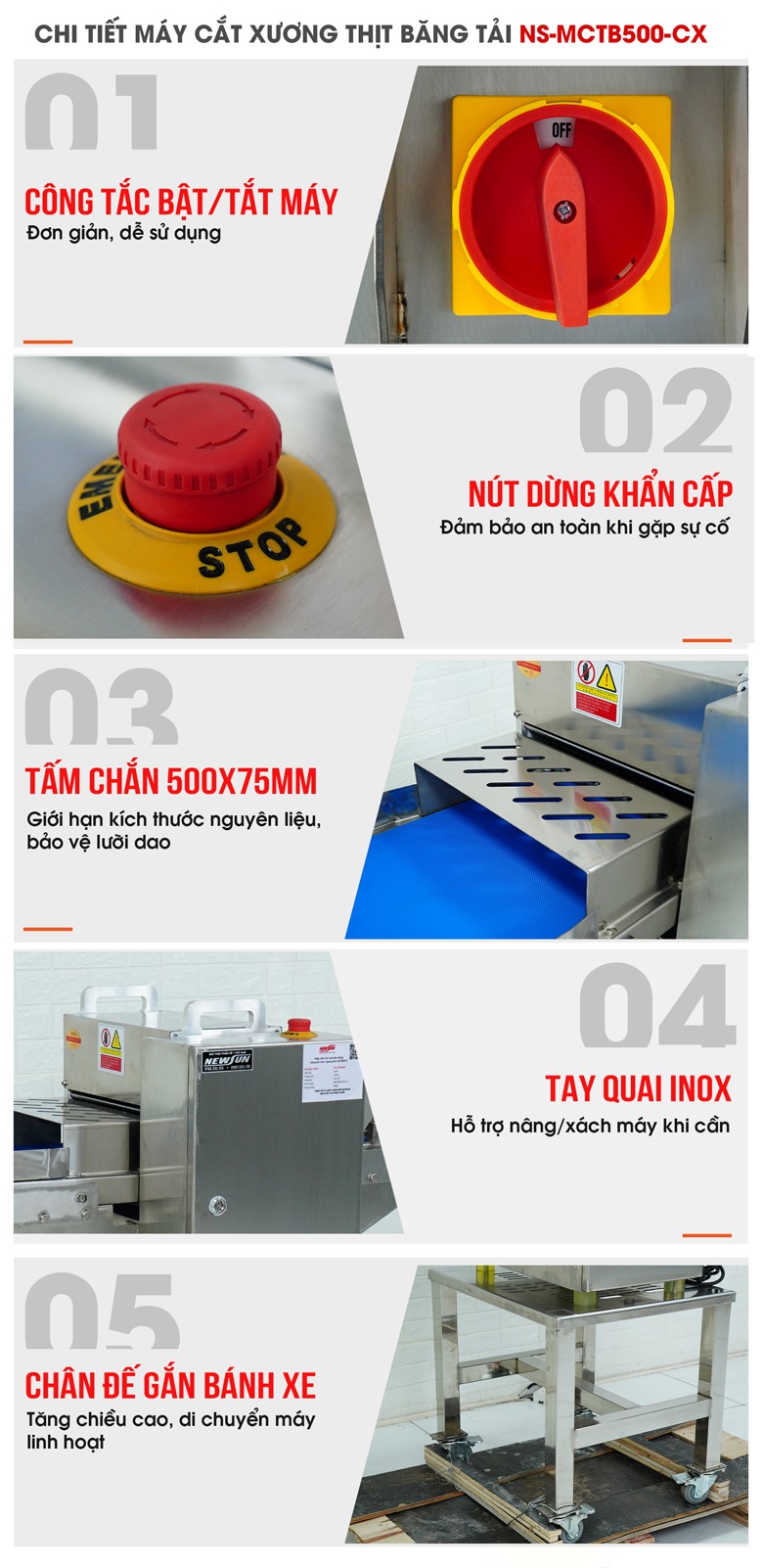 Các chi tiết máy cắt xương thịt băng tải NS-MCTB500-CX