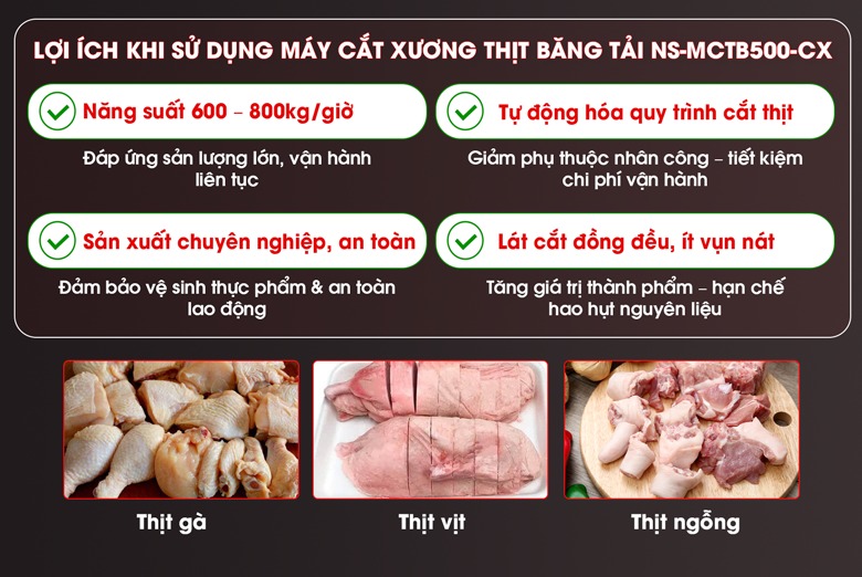 Lợi ích khi sử dụng máy cắt xương thịt băng tải NS-MCTB500-CX