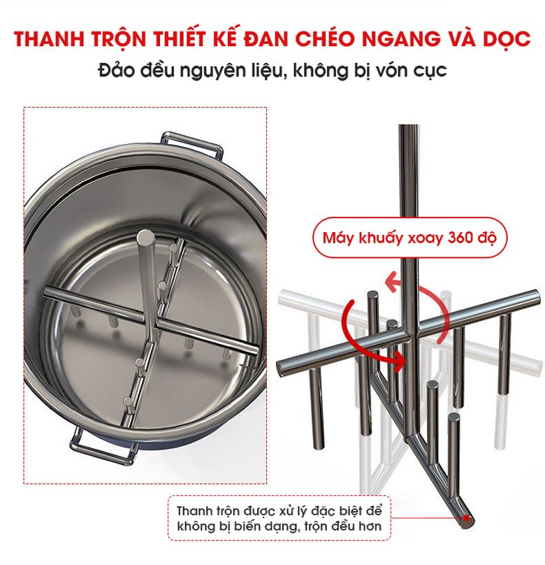 Thanh trộn thiết kế đan chéo ngang dọc, tối ưu hiệu quả trộn