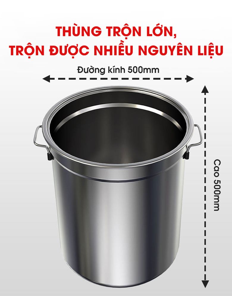 Thùng trộn dung tích lớn, thiết kế tiện lợi